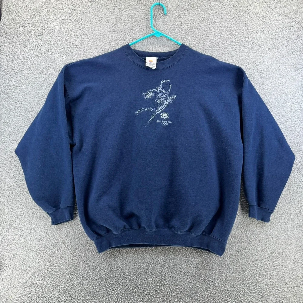 Vintage Salt Lake 2002 Olympics Sweatshirt Navy Blue Figure Skater XL Crewneck